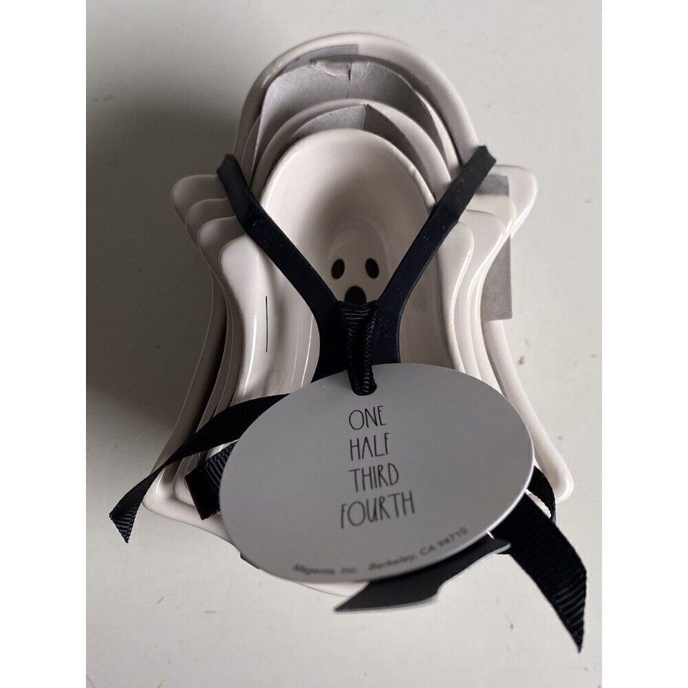 Set Of 4 Rae Dunn Halloween White GHOST Shaped Measuring Cups Ceramic NEW